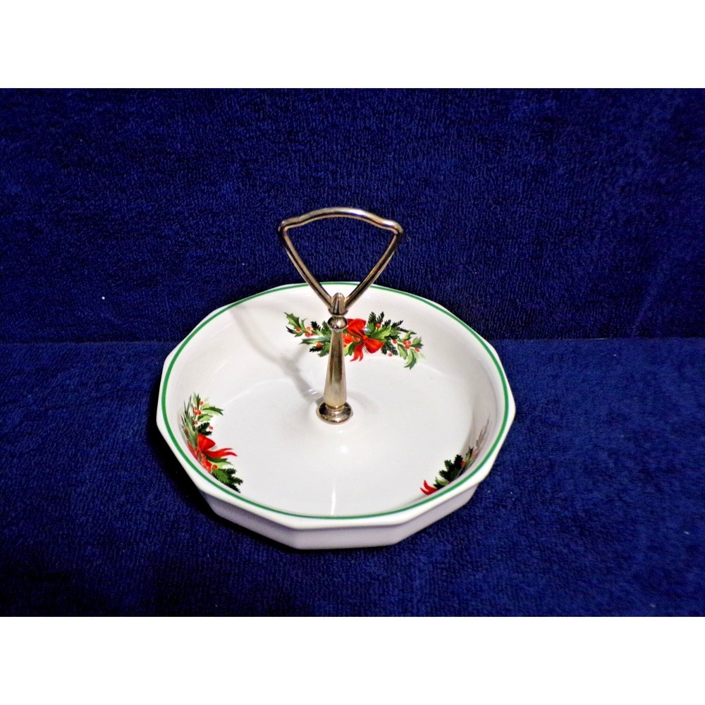 Pfaltzgraff Christmas Tree "Heritage" Collection Serving Candy Dish Bows Fern